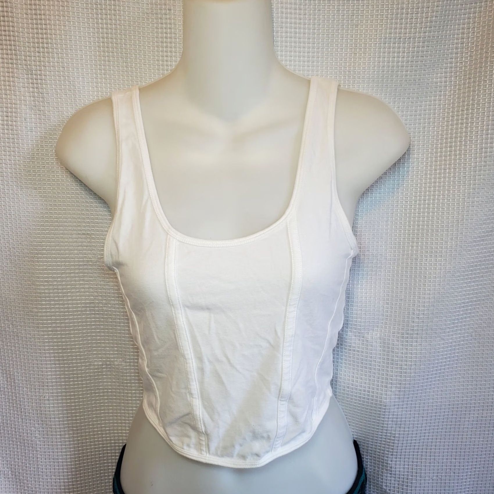 Vintage PAC Cares Womens Tank Cropped White Ribbed Sleeveless Cotton Top M Size M / US 6-8 / IT 42-44 - 2 Thumbnail