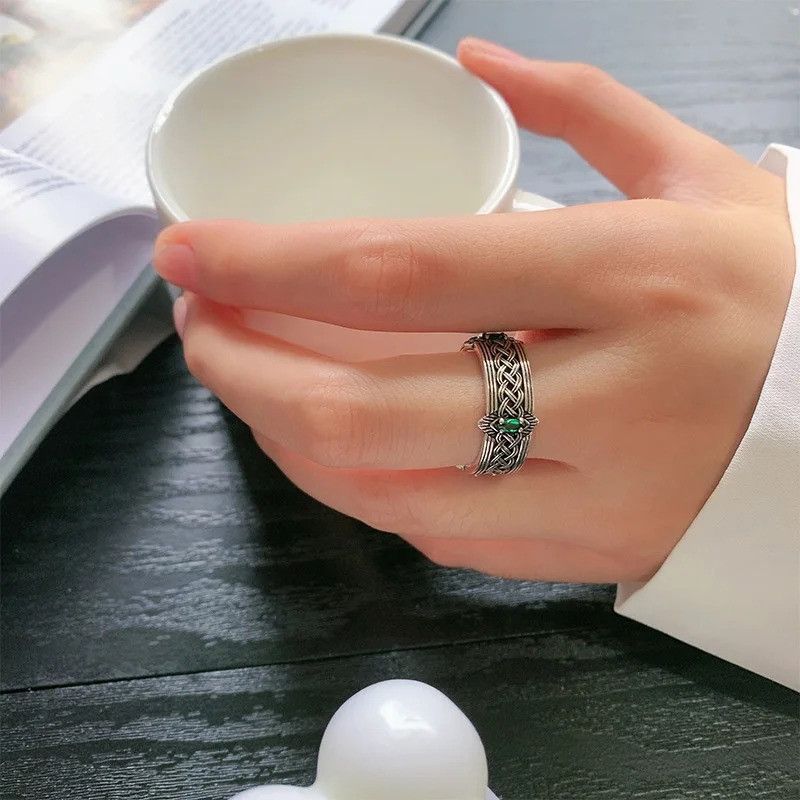 Japanese Brand × Jewelry × Vintage Retro Green Glass Zircon Ring Size ONE SIZE - 5 Thumbnail
