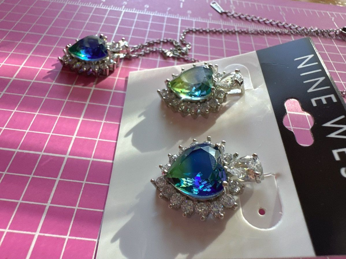Nine West Nine West 2pc set necklace earring silver tone green blue Size ONE SIZE - 2 Thumbnail