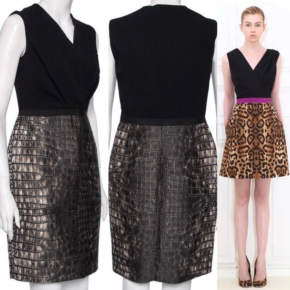 Giambattista Valli Giambattista Valli Black Surplice Crocodile Print Dress Size XS / US 0-2 / IT 36-38 - 12 Thumbnail
