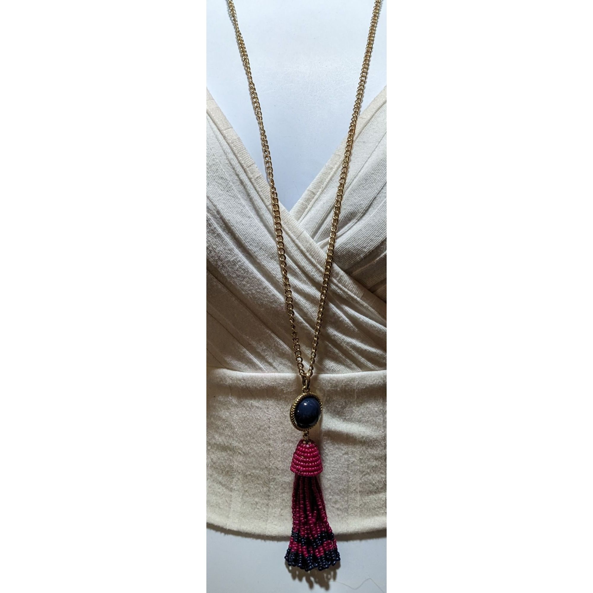 Talbots Talbots Pink And Blue Beaded Tassel Necklace Size ONE SIZE - 6 Thumbnail