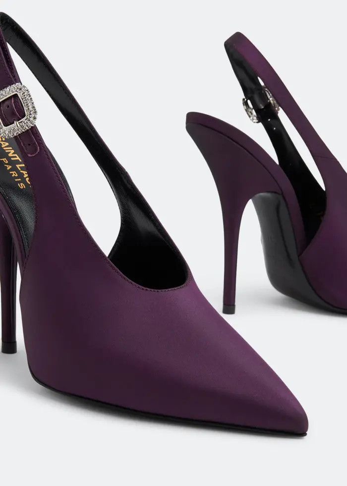 Saint Laurent Paris o1tp1o1224 Yasmeen Slingback Pump In Shantung in Dark Purple Size US 9.5 / IT 39.5 - 4 Thumbnail