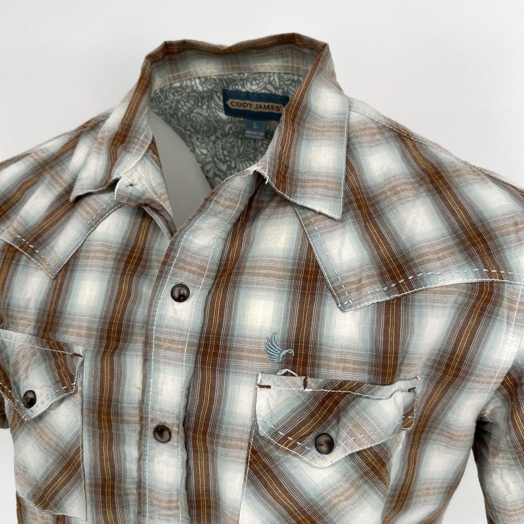 Cody James Cody James Shirt Mens L Brown Plaid Western Short Sleeve Snap Pockets Logo Shirt Size US L / EU 52-54 / 3 - 2 Thumbnail