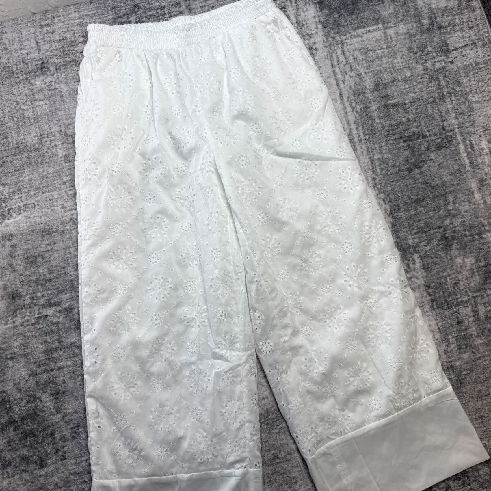 HARE Womens White Wide Leg Pants Fits 30x27 Eyelet Pull On Harem Beach Resort Summer Size 24" / US 00 / IT 34 - 2 Thumbnail