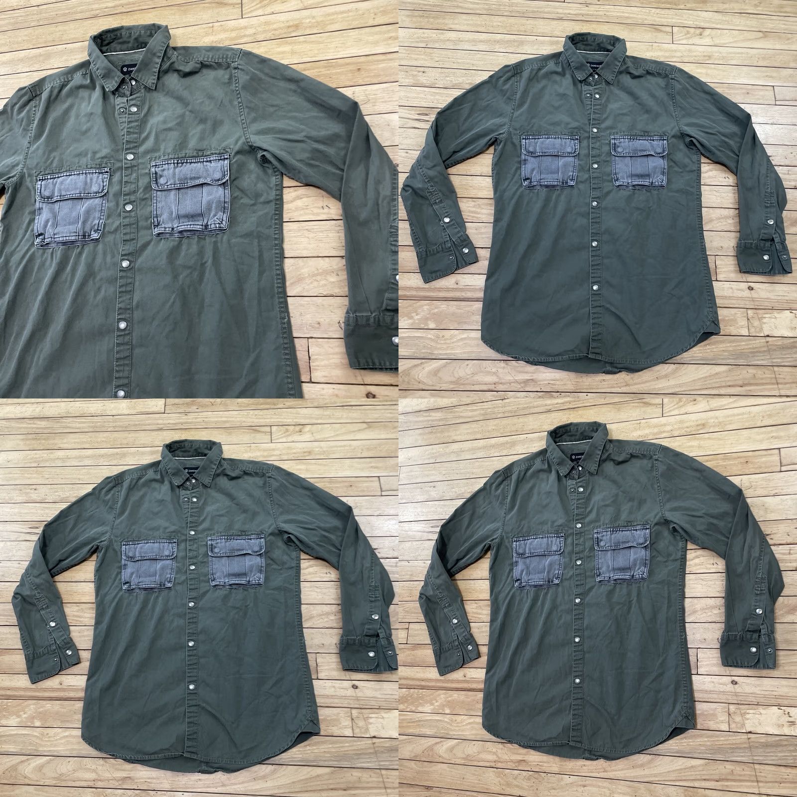Zanerobe ZANEROBE Button-Up Shirt Men M Green Gray with Pockets, Metal Snap Button, Workwear Outfits Outdoors Size US M / EU 48-50 / 2 - 10 Thumbnail