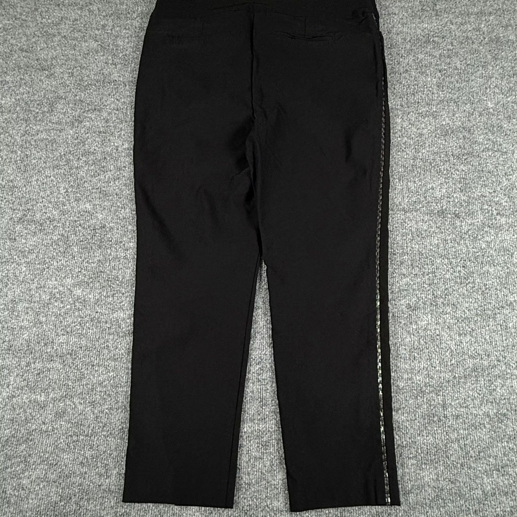 Vintage Chicos Pants Womens 14R Black Straight Leg Stretch Side Stripe Dressy Office Beaded Accent Size 36" / US 14 / IT 50 - 3 Thumbnail
