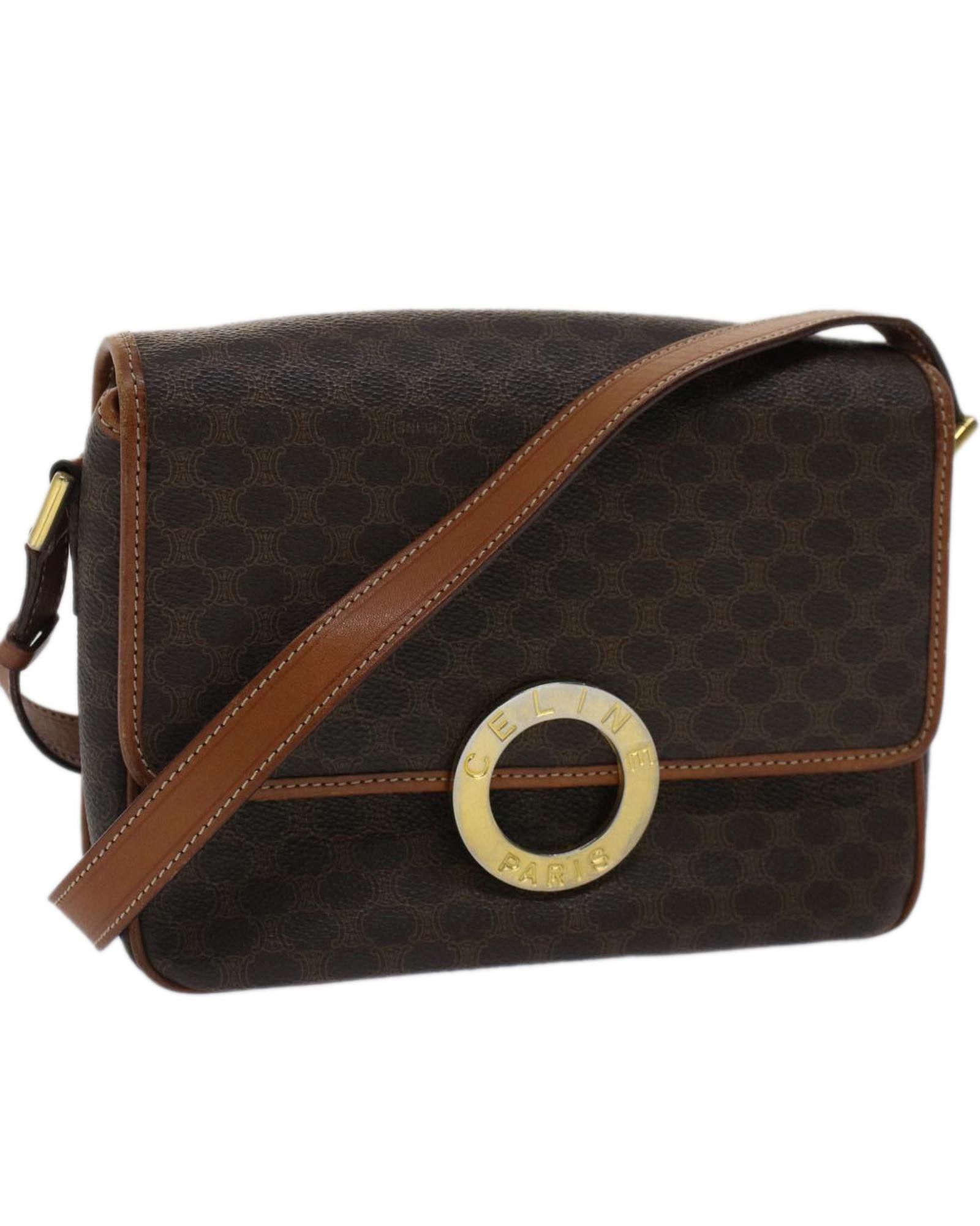 image of Celine Brown Macadam Canvas Shoulder Bag, Women's