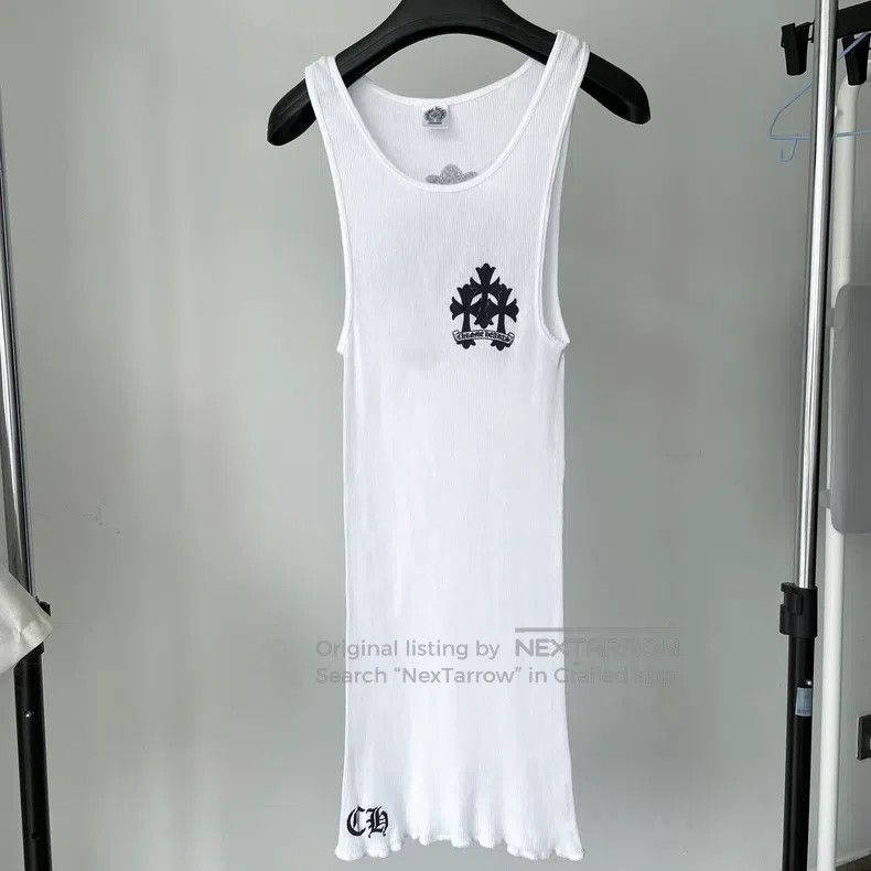 CHROME HEARTS Size M White full printed cross stripes three