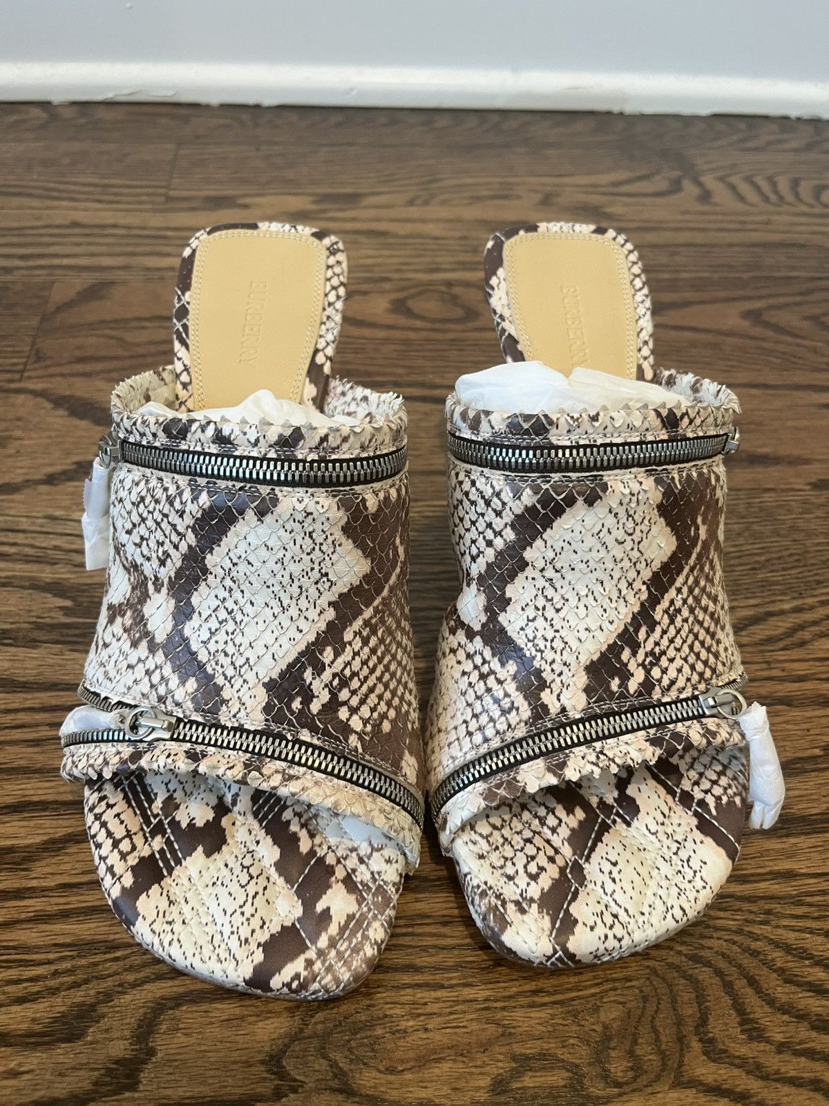 Burberry Burberry Python Print Leather Peep Sandals Size US 8 / IT 38 - 8 Thumbnail