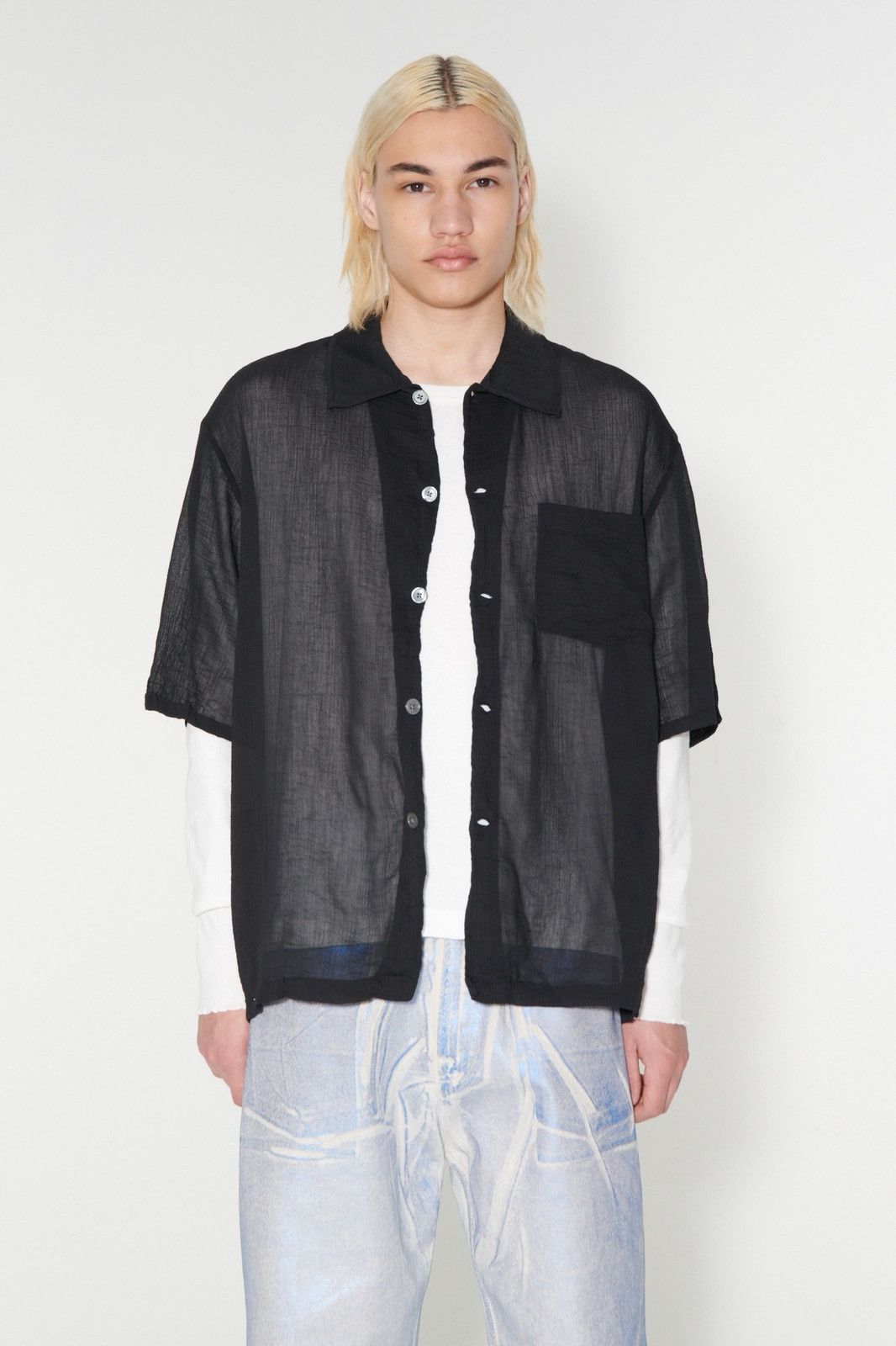 Our Legacy BOX SHIRT SHORTSLEEVE Black Rayon Plait Size US M / EU 48-50 / 2 - 6 Thumbnail