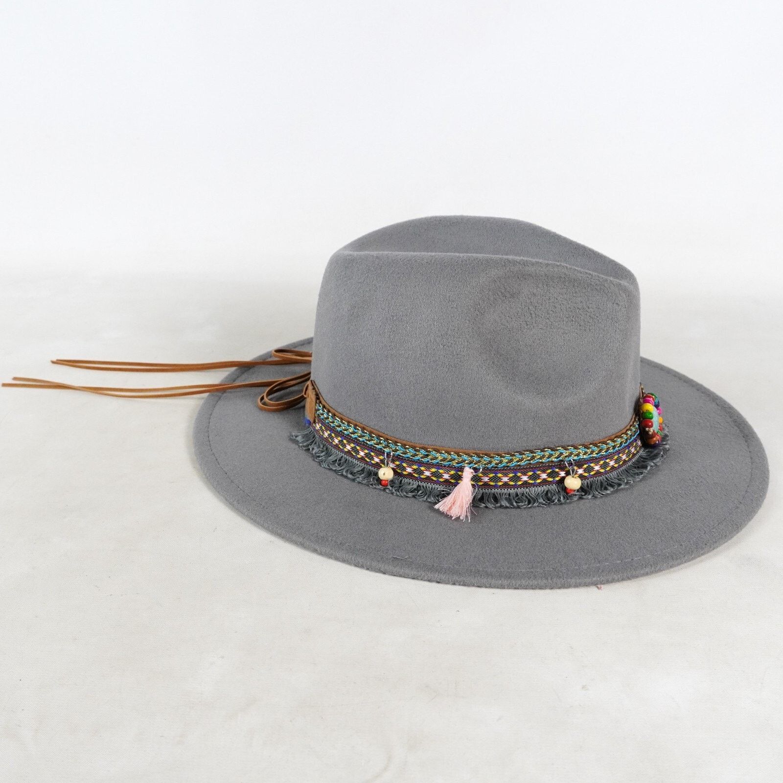 Other Boho Wide Brim Fedora Hat Western Cowboy Bucket Cap Sunhat Size ONE SIZE - 3 Thumbnail