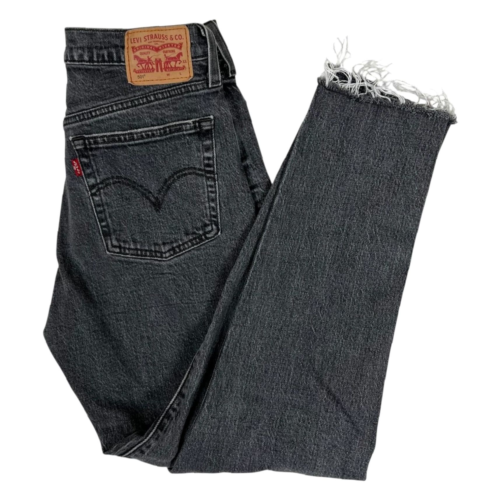 Levi's Levi's 501 Skinny Jeans Womens 27x28 Gray High Rise Raw Hem Stretch Denim Size 27" / US 4 / IT 40 - 2 Thumbnail
