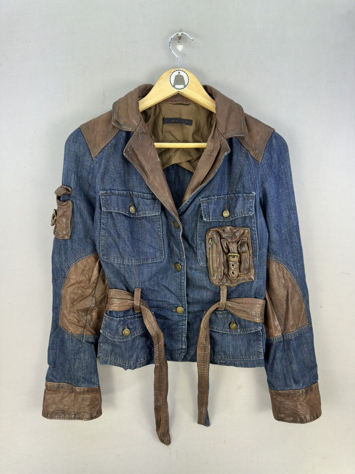 Le Grande Bleu (L.G.B.) Punk Goth Denim Leather Jacket by Evolution Size US S / EU 44-46 / 1 - 1 Thumbnail