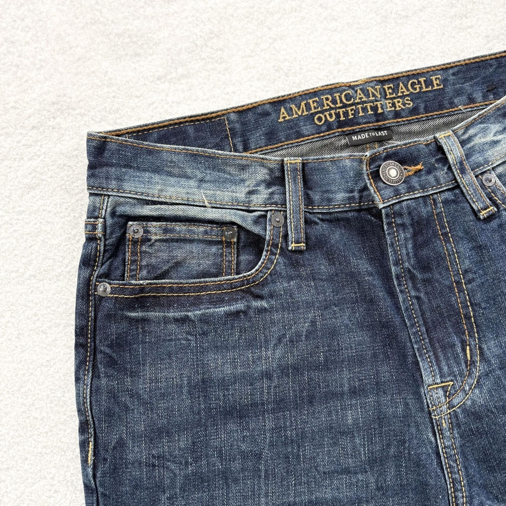 American Eagle Outfitters American Eagle Slim Straight Jeans Mens 30x34 Blue Medium Wash Denim NWT Casual Pockets Logo Classic Straight Mens Size US 30 / EU 46 - 3 Thumbnail