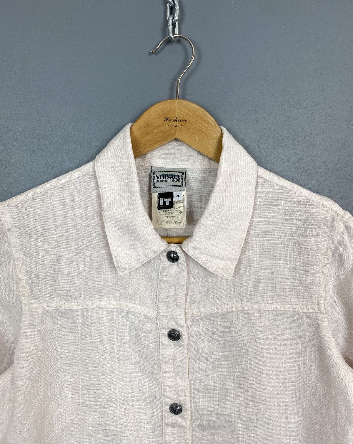 Vintage Versace Jeans Signature Linen Long Sleeve Shirt Womens White Size S / US 4 / IT 40 - 2 Thumbnail