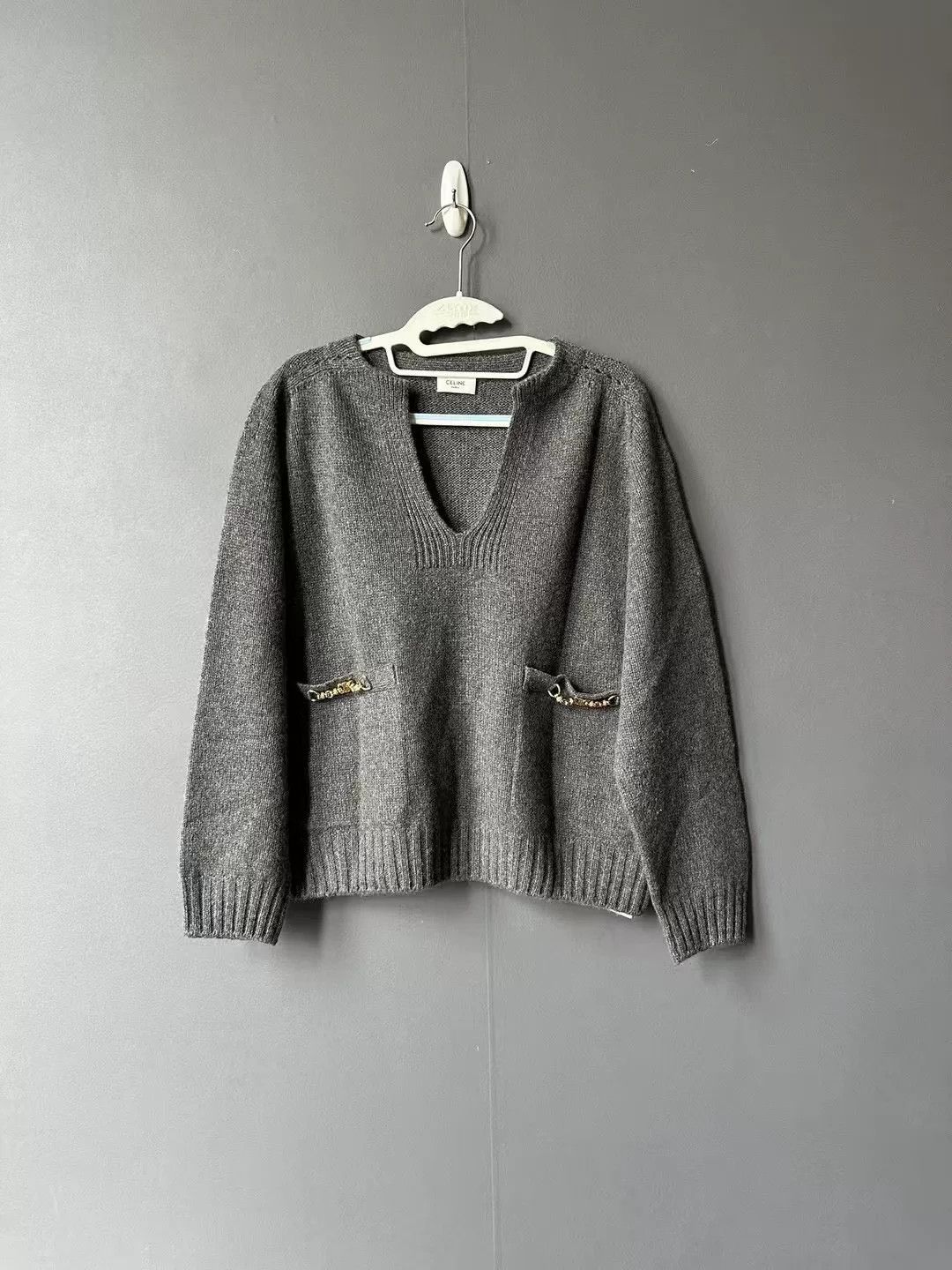 Celine celine dark gray cashmere sweater Size S / US 4 / IT 40 - 1 Thumbnail