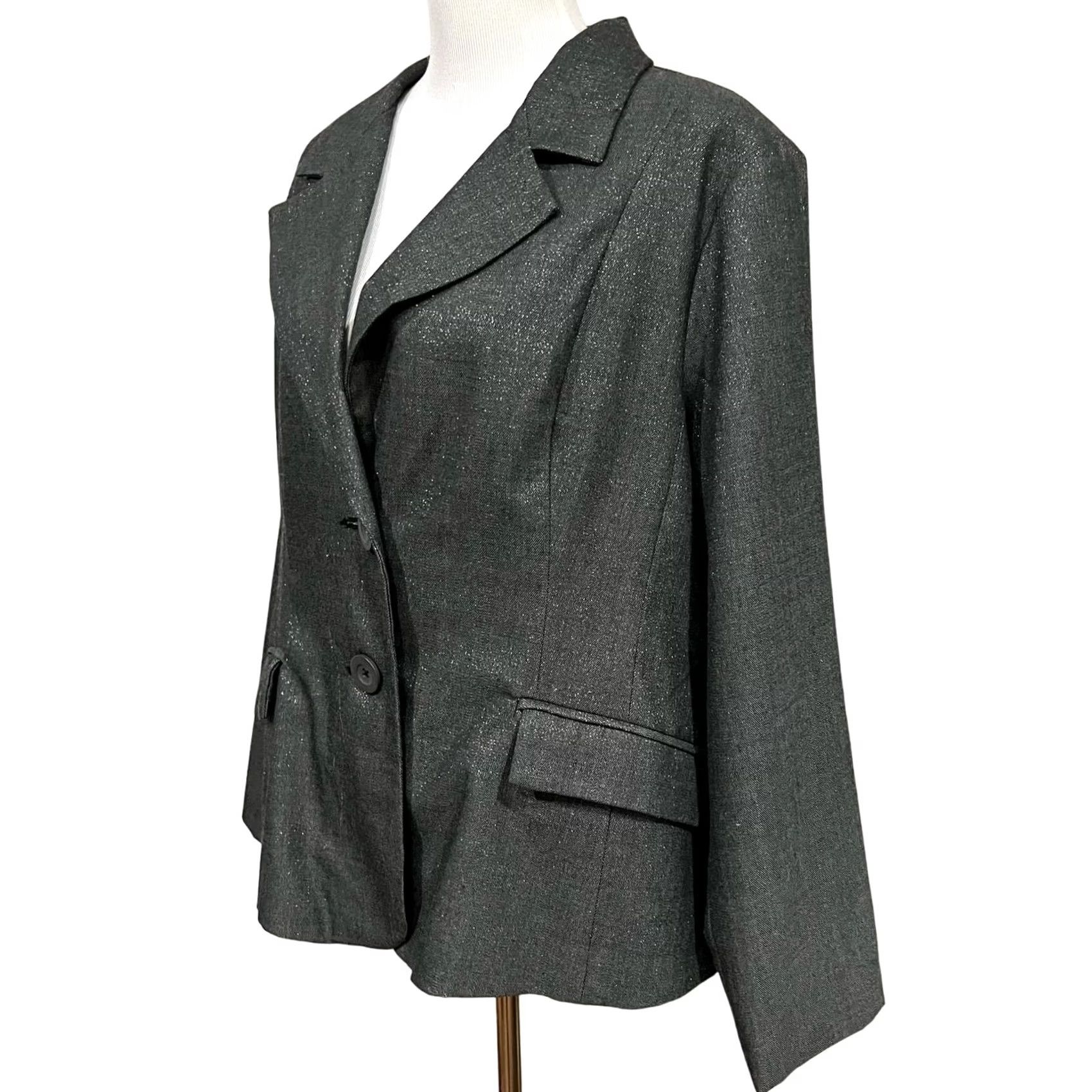 Vintage Robert Louis Women's Blazer Jacket Gray Metallic Sparkle Sheen Two-Button 18W Jacket Womens Plus 18W Gray Metallic Sparkle Sheen Blazer Size XXL / US 16-18 / IT 52-54 - 3 Thumbnail
