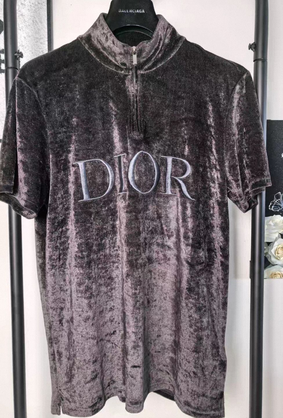 Dior Black Velvet HalfZip Short Sleeve Dior Shirt-2506 Size US M / EU 48-50 / 2 - 1 Thumbnail