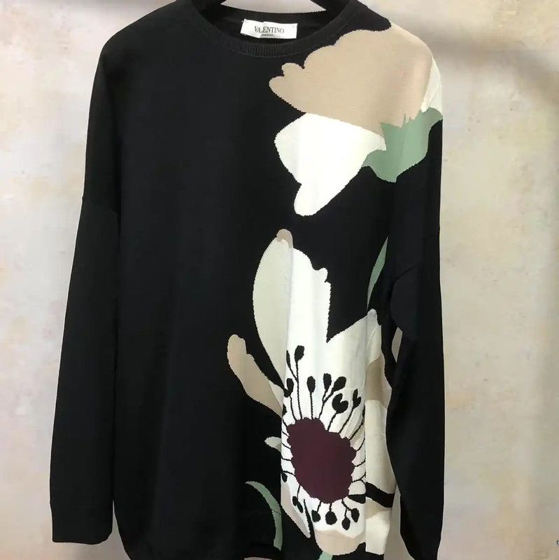 Valentino Valentino Black Wool Blend Floral Sweater 0089 Size XS / US 0-2 / IT 36-38 - 1 Thumbnail