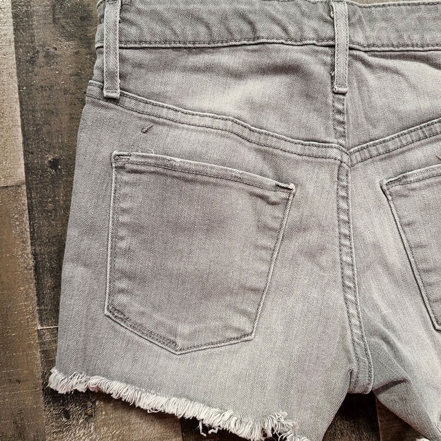 Mossimo Mossimo Shorts Womens 0/25 Gray Cut-Off High Rise Button-Fly Stretch Light Denim Shirt? Size 40" / US 18 - 6 Thumbnail