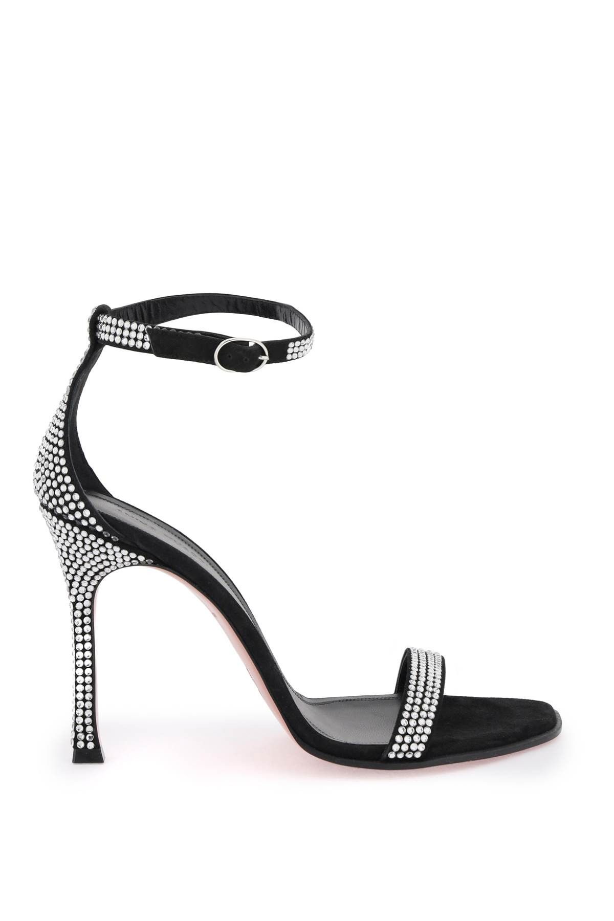 image of Amina Muaddi Crystals 'kim' Sandals in Black White Crystal, Women's (Size 8)