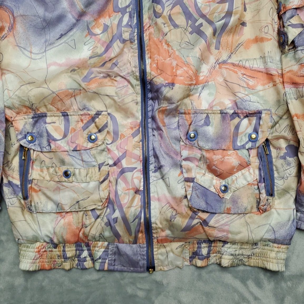 Etro VINTAGE Janeve Jacket Womens M Windbreaker 90s Retro Abstract Outerwear Y2K Purple Zip Pocket Lightweight Polyester Blend Size M / US 6-8 / IT 42-44 - 2 Thumbnail