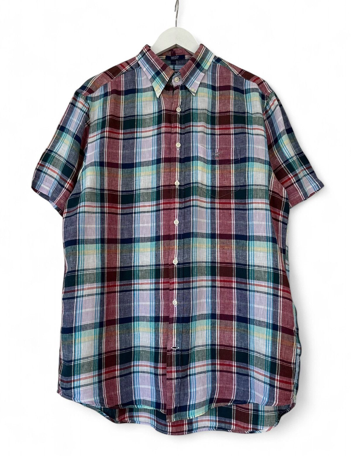 Flannel × Gant GANT 100% Linen Plaid Logo Shirt Short Sleeve Men's Size L Size US L / EU 52-54 / 3 - 1 Thumbnail