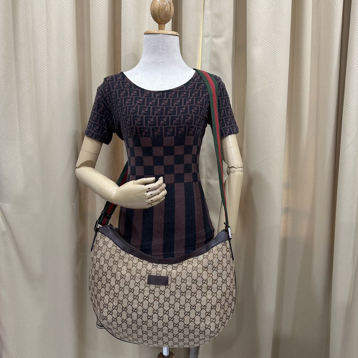 Gucci GUCCI GG WEB HALF MOON LARGE CANVAS CROSSBODY BAG 19 Size ONE SIZE - 15 Thumbnail