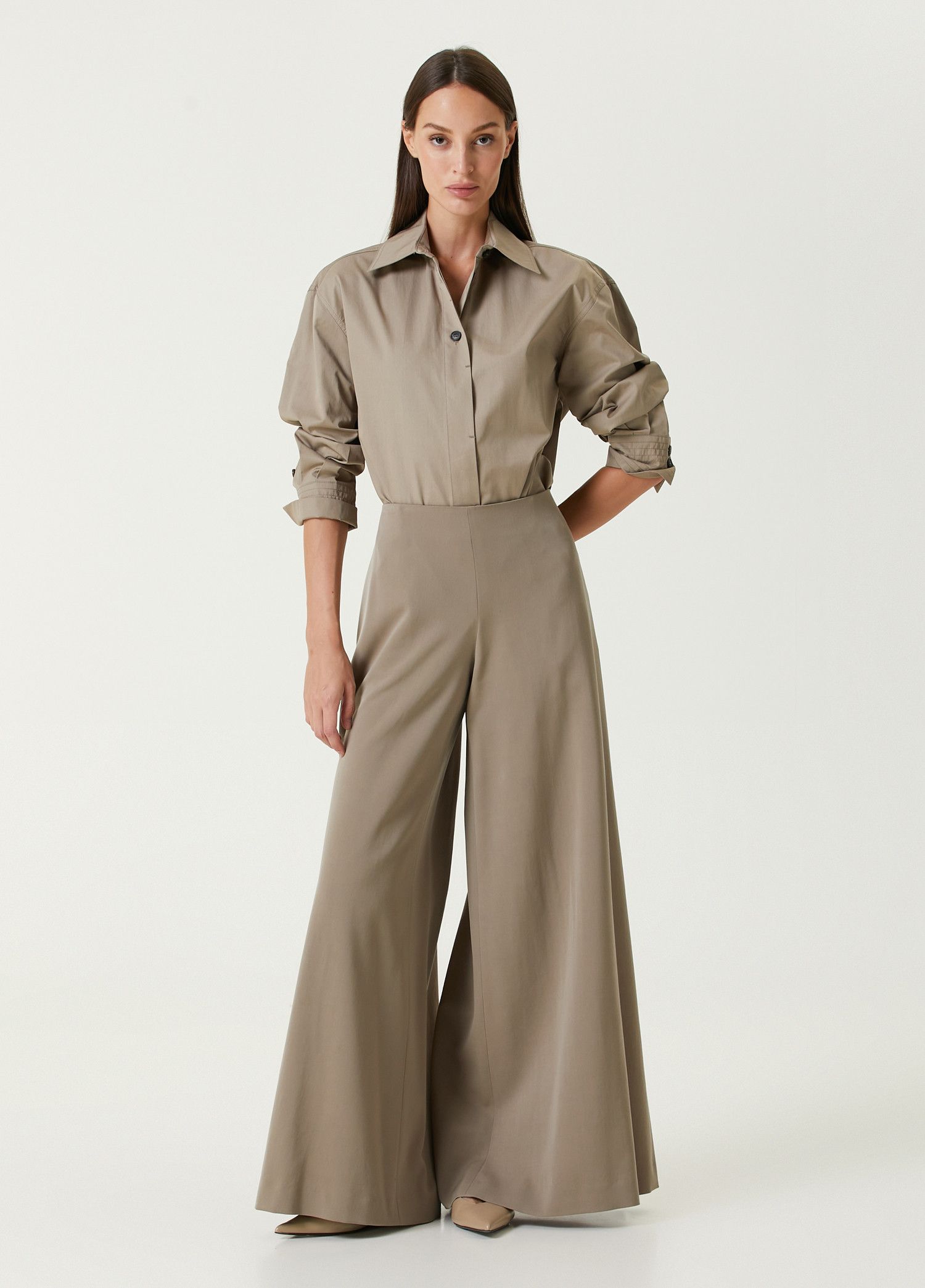 The Row THE ROW Dela taupe gray wide leg wool pants Size 4 US Size 27" / US 4 / IT 40 - 1 Thumbnail