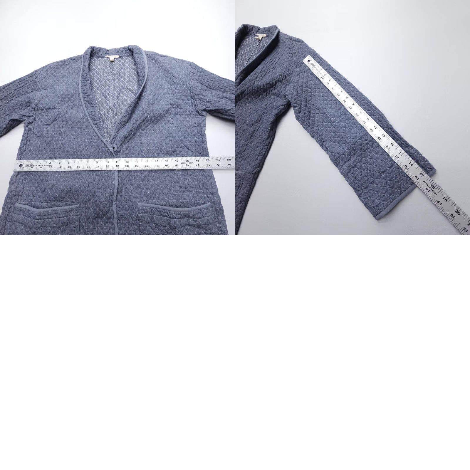 Eileen Fisher Eileen Fisher Quilted Kimono Jacket Small Cotton Pockets Shacket Geometric Knit 3/4 Sleeve Snap Front Blue Womens Vintage No Ladies Mens Size S / US 4 / IT 40 - 8 Thumbnail