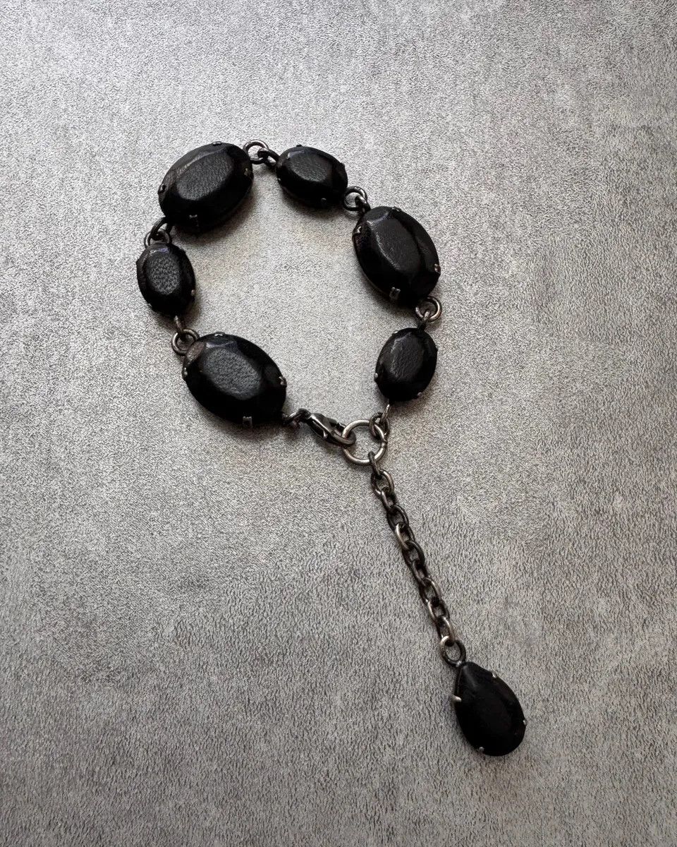 Jean Paul Gaultier 2000s Jpg Black Leather Gemstone Metal Bracelet Size ONE SIZE - 4 Thumbnail
