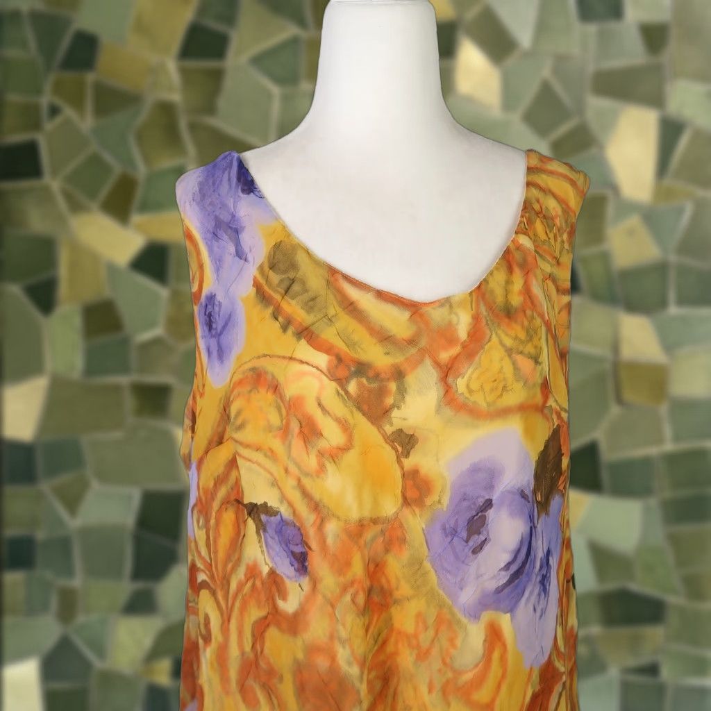 Vintage VINTAGE 90s A Wild Thyme Floral Midi Dress Sleeveless 16 Women Yellow Purple Floral Casual Party/Cocktail Maxi Midi - 48" Length Size XXL / US 16-18 / IT 52-54 - 1 Thumbnail