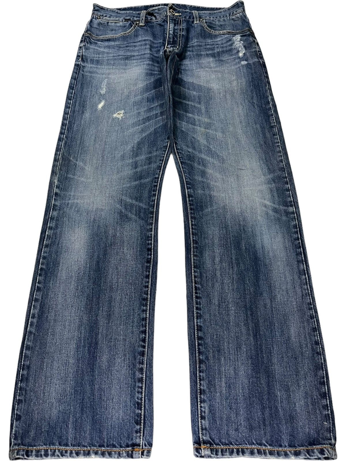 Japanese Brand Vintage Japanese Brand Blue Wash Distressed Loose Jeans Size US 33 - 1 Thumbnail