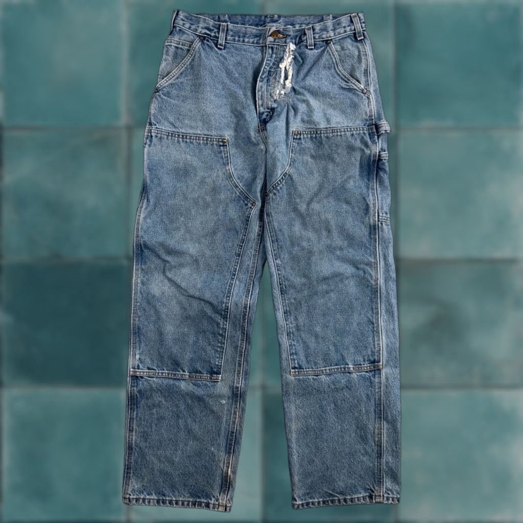 Carhartt VTG Carhartt Jeans Men’s DST 36x32 Double Knee Denim Workwear Thrashed Blue 5-Pocket Logo US Theme Carhartt Vintage Regular Size 36 Mens Jeans Size US 36 / EU 52 - 1 Thumbnail