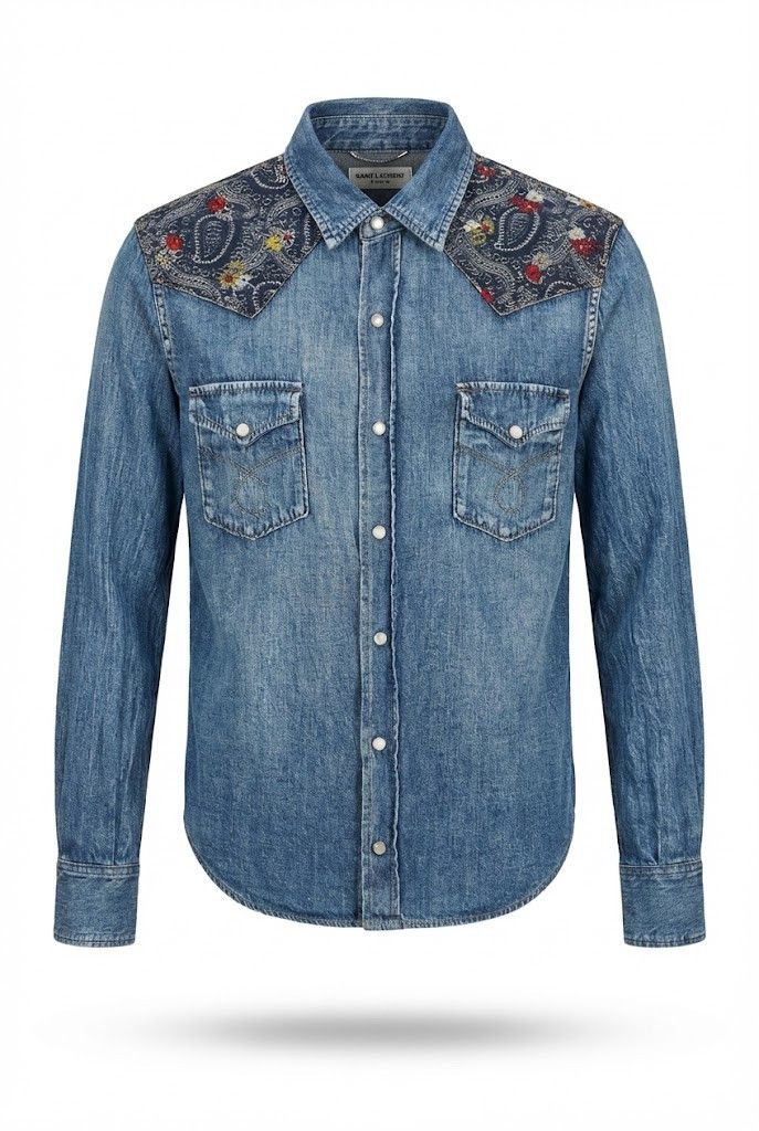 Saint Laurent Paris Western Bandana Denim Shirt Size US S / EU 44-46 / 1 - 1 Thumbnail