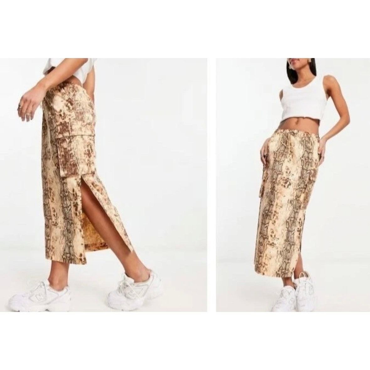 Asos ASOS Women's Beige Brown Snake Print Cargo Midi Skirt 10 NWT Size 32" / US 10 / IT 46 - 1 Thumbnail