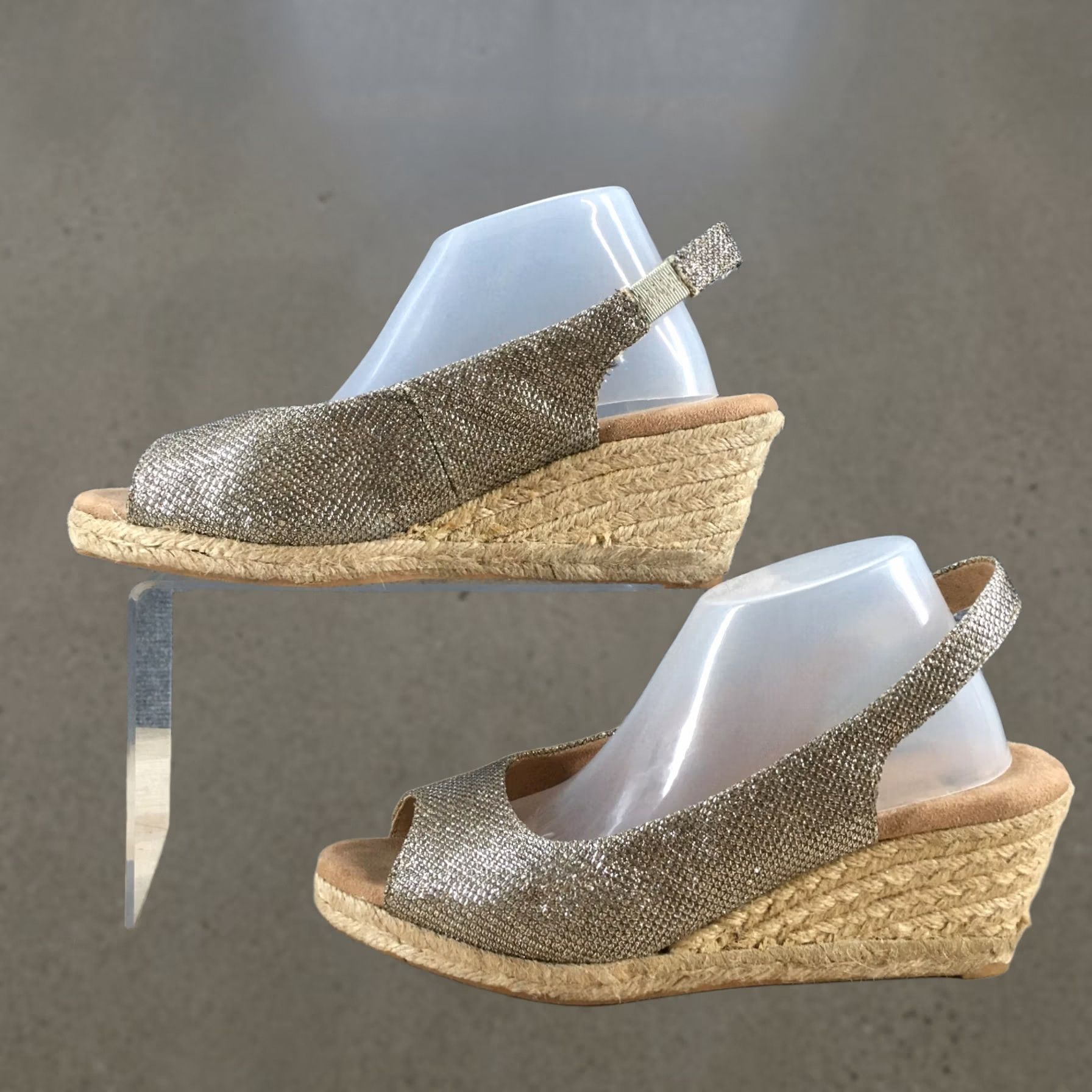 Vintage White Mountain Sandals Womens 6.5 M Social Peep Toe Espadrille Slingback Gold Size US 7 / IT 37 - 1 Thumbnail