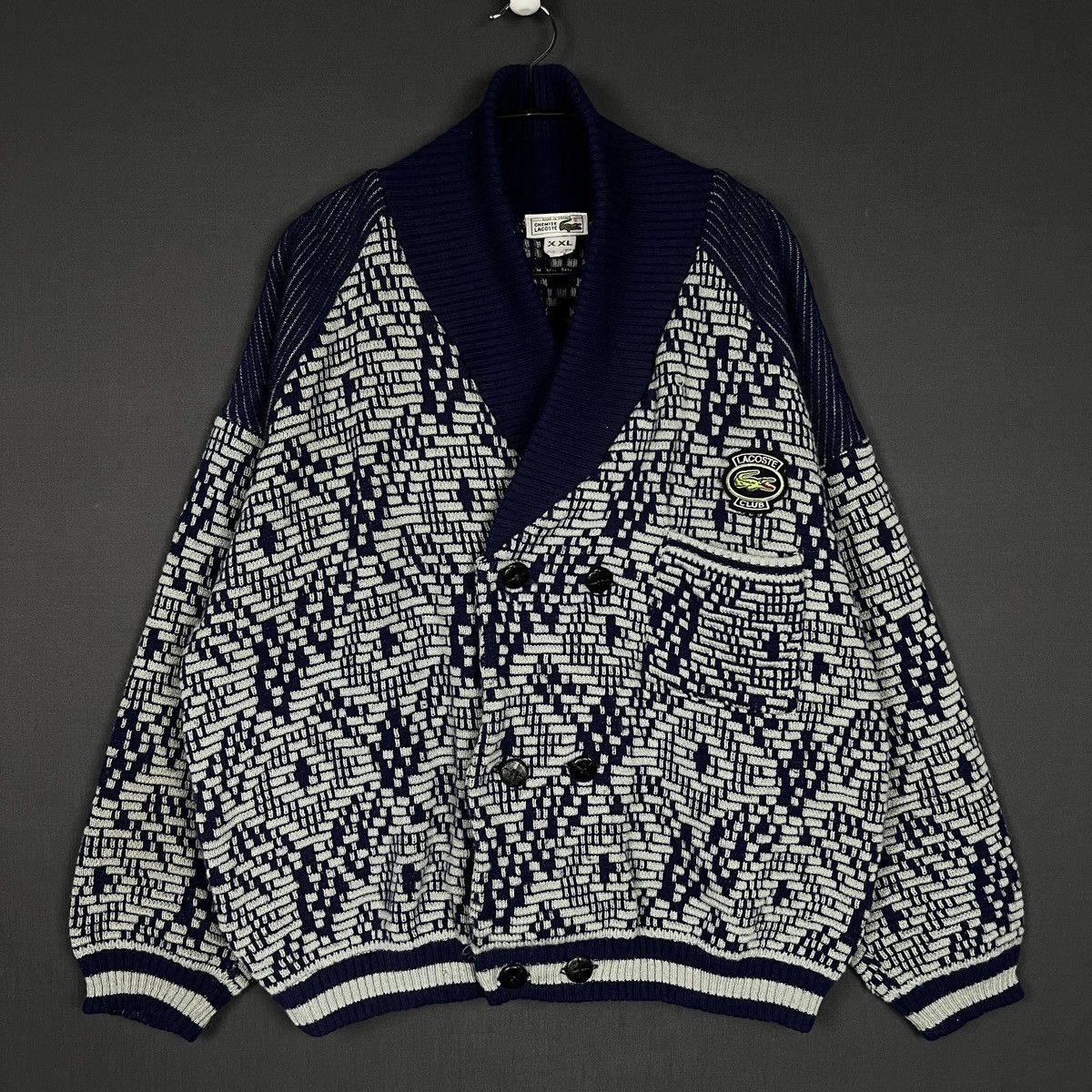 Lacoste RARE Vtg Lacoste Geometric Pattern Knit Cardigan Navy L Size US XXL / EU 58 / 5 - 2 Thumbnail