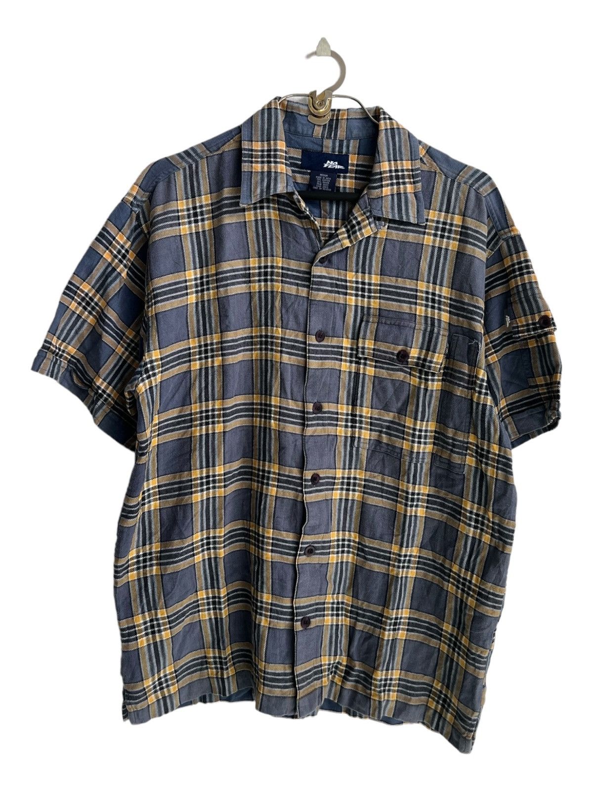 Garment Reproduction of Workers × Hook-Ups × No Fear Y2K No Fear Rayon Blend Madras Plaid Worker 🛹 Flannel Shirt Size US M / EU 48-50 / 2 - 3 Thumbnail