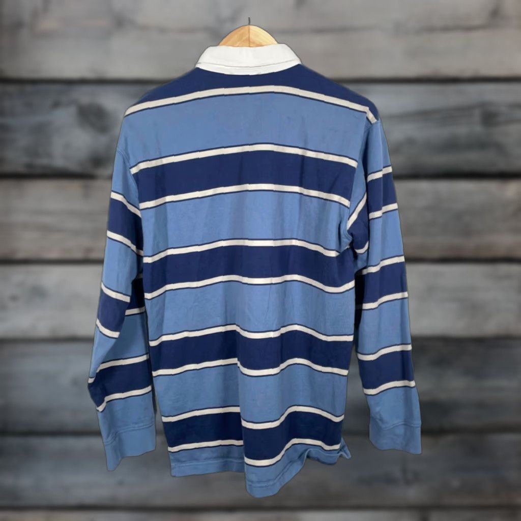 The North Face Rugby Polo Shirt Men's Large Blue Stripe Preppy Long Sleeve Embroidered