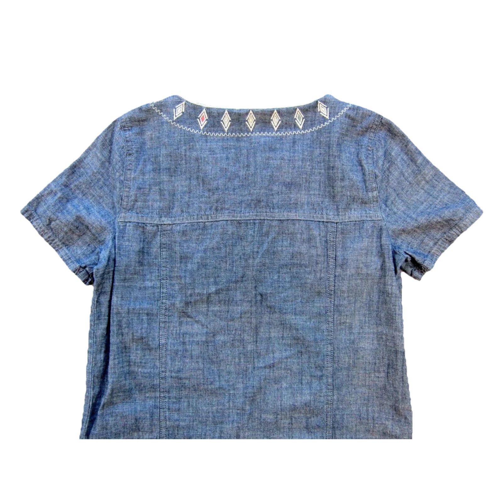 J.Crew VINTAGE J.Crew 100% Cotton Blue Embroidered Short Sleeve V-Neck Tunic Shift Dress XS Size 26" / US 2 / IT 38 - 6 Thumbnail