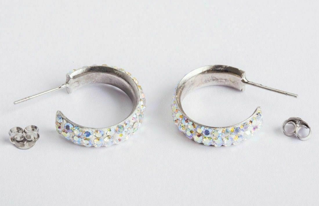 Designer Sterling Silver Aurora Borealis Rhinestone Hoop Earrings Size ONE SIZE - 4 Thumbnail