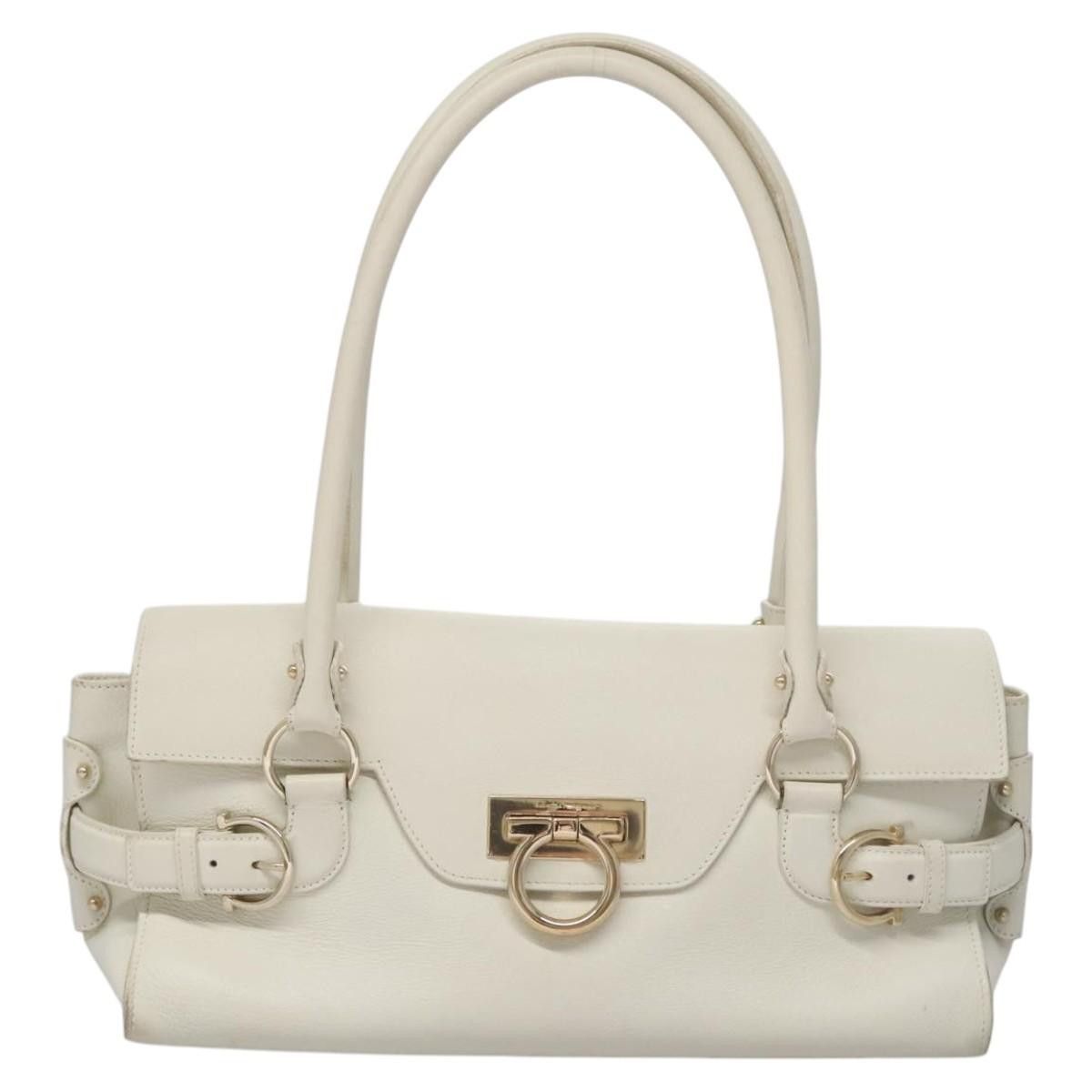 Salvatore Ferragamo Gancini Beige Leather Shoulder Bag (Pre-Owned) Size ONE SIZE - 1 Thumbnail