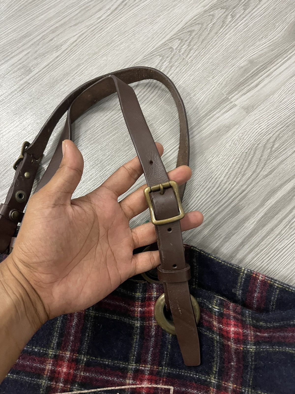 Japanese Brand × Vintage C’omodo +plus t japan wool plaid leather handle strap tote Size ONE SIZE - 11 Thumbnail