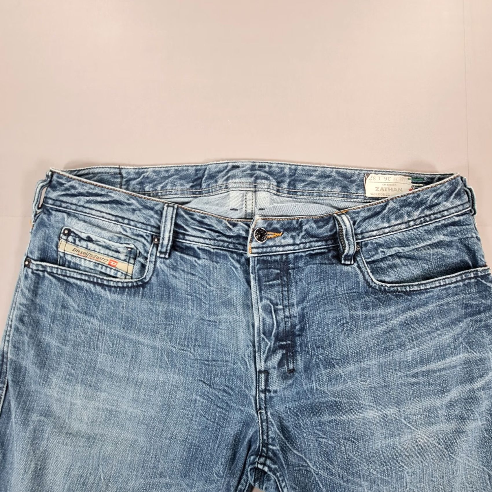 Diesel Diesel Zathan Jeans Mens Regular Bootcut Denim Distressed 5-Pocket W36 L28 Blue 100% Cotton Button Fly Vintage No N/A Size US 36 / EU 52 - 2 Thumbnail