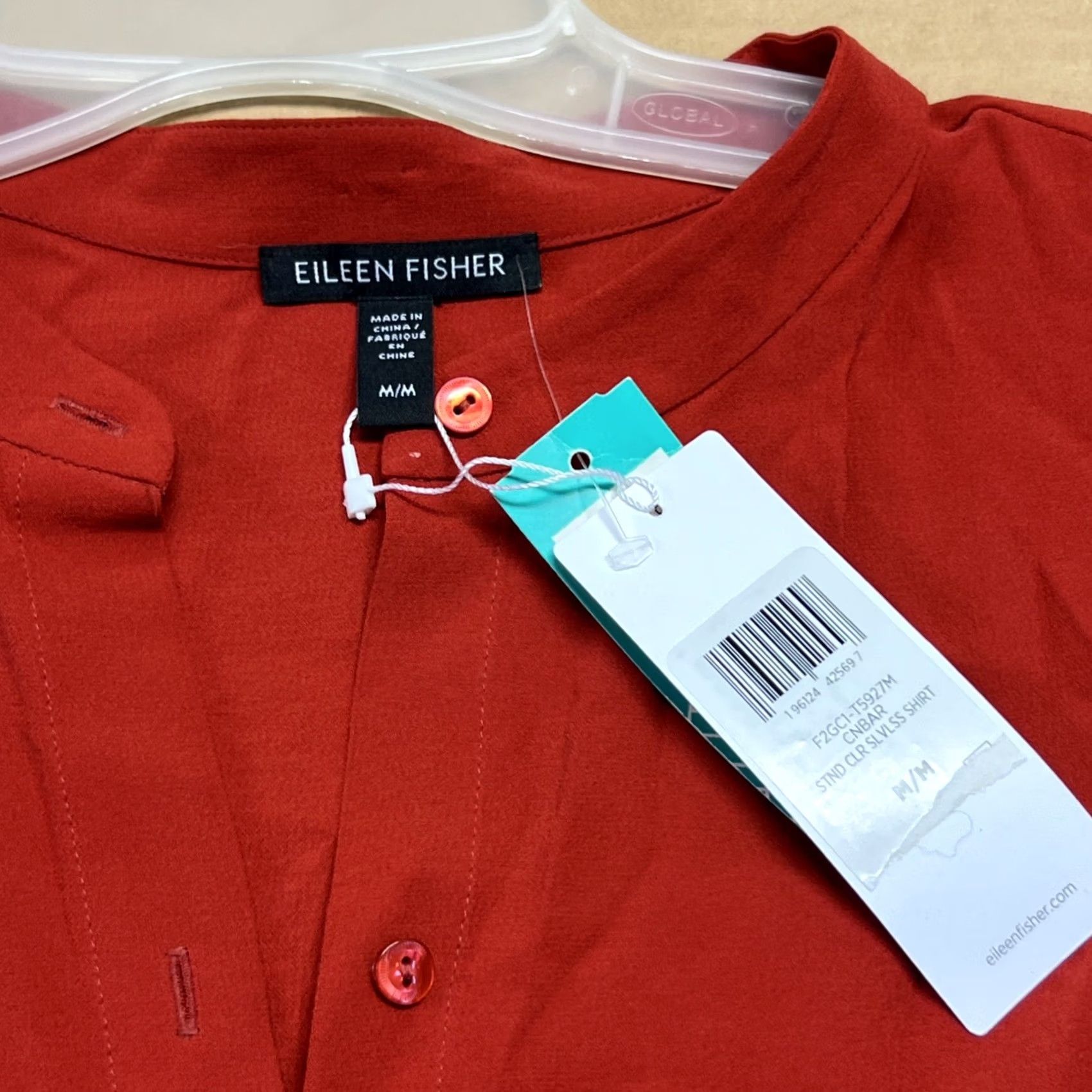 Eileen Fisher VINTAGE? No. Eileen Fisher Silk Blouse Tunic Red Sleeveless Button Front NWT Medium Longline Size L / US 10 / IT 46 - 5 Thumbnail