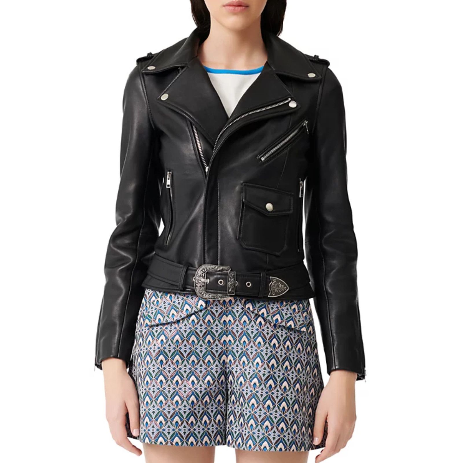 Maje Maje Women Bocel Leather Moto Jacket Black Size 38/6US Size XS / US 0-2 / IT 36-38 - 3 Thumbnail