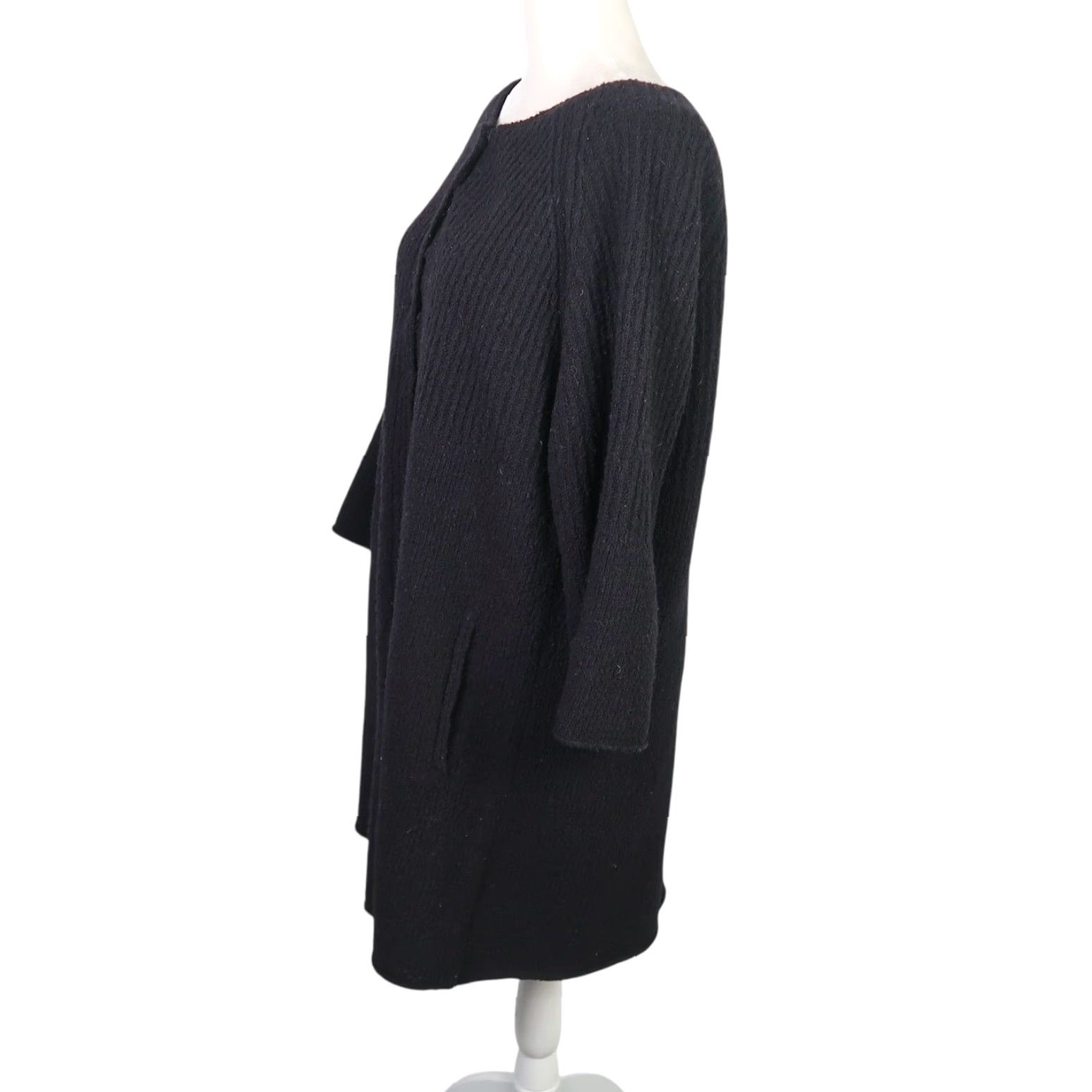 Eileen Fisher Eileen Fisher Cardigan Women L Wool Knit Ribbed Mid Length Black Long Sleeve Scoop Pockets Solid Casual Fall Winter Spring Sweater Size L / US 10 / IT 46 - 3 Thumbnail