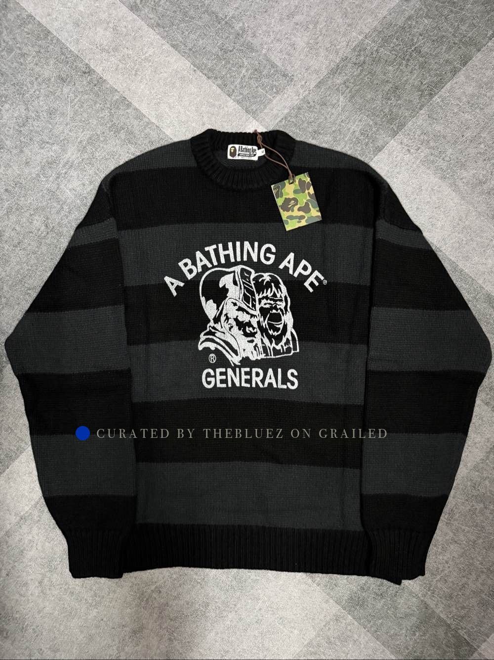 Bape Black & Gray Striped Graphic Sweater Size US XL / EU 56 / 4 - 1 Thumbnail