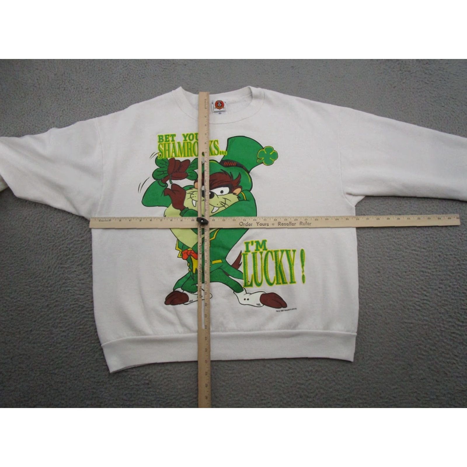 Vintage VTG 1997 TASMANIAN DEVIL Bet Your SHAMROCKS I'm LUCKY Sweatshirt 2X White Men Pullover Cotton Blend Hats? Size US XXL / EU 58 / 5 - 7 Thumbnail